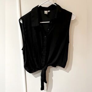 Joie Black Crop Tie Front Satin Top